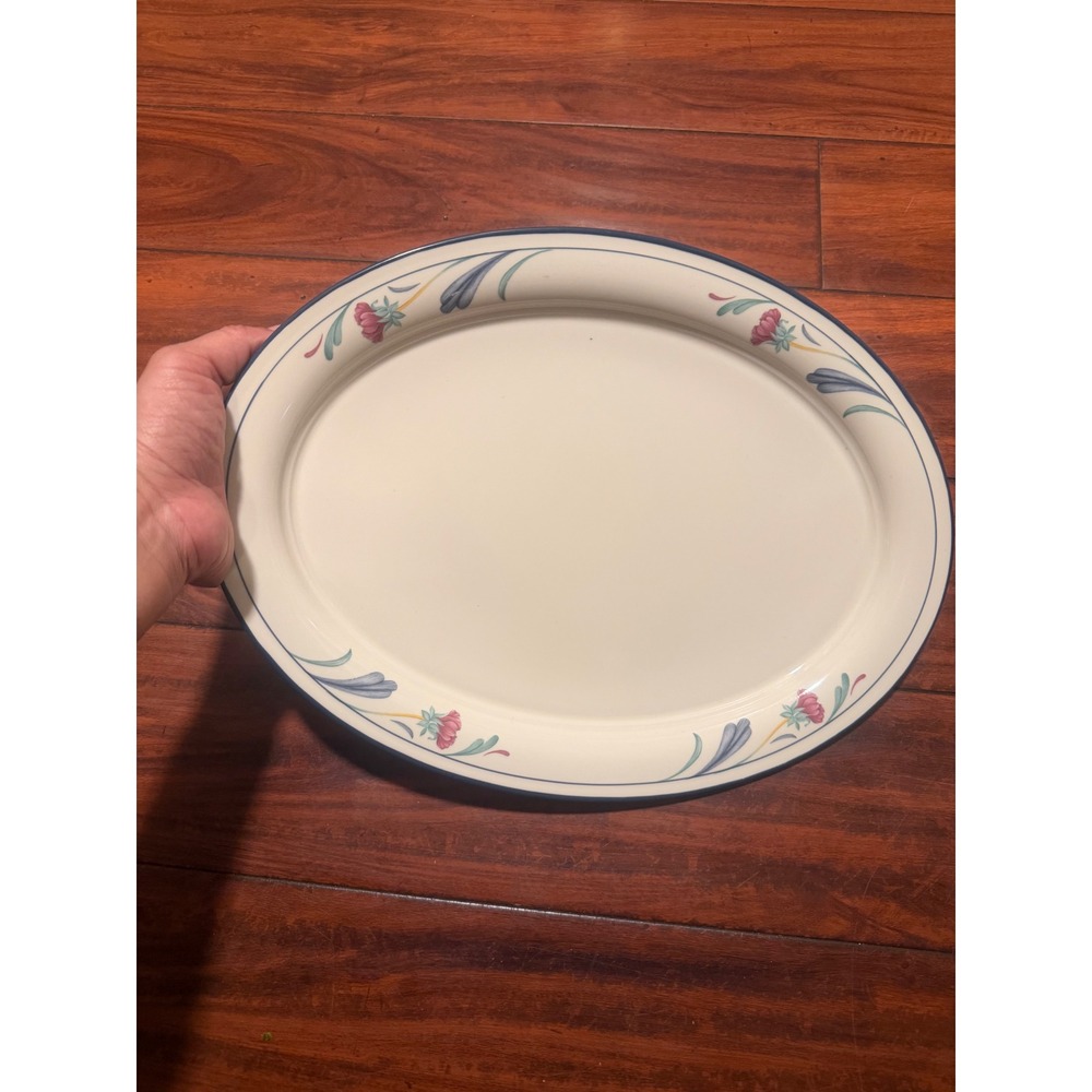 Lenox Chinastone Poppies on Blue 14x11 inch Oval Serving Platter Made in USA